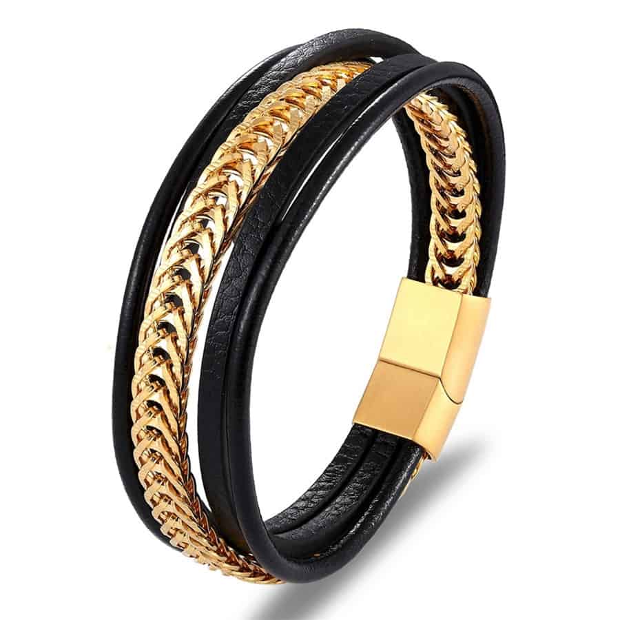 Luxury Stainless Steel Chain Leather Combo Bracelet - Accessorich